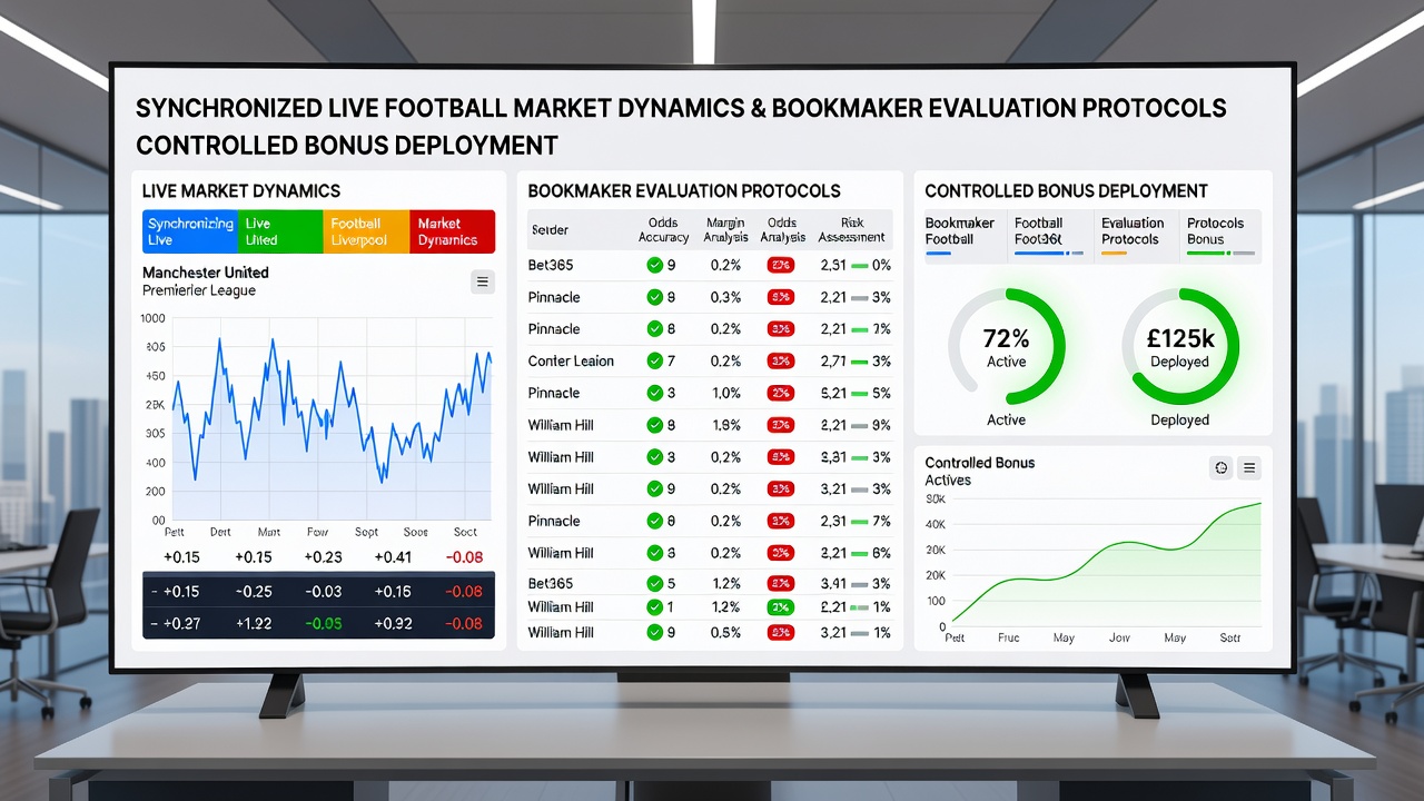 Visualisierung der Synchronisation von Live-Fußballmärkten mit Buchmacherbewertungen und Bonusprotokollen